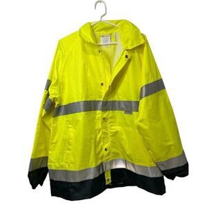 ANSI‎ Class E Rain Jacket Yellow Collapsible Hood Scotchlite Reflective 107-2015